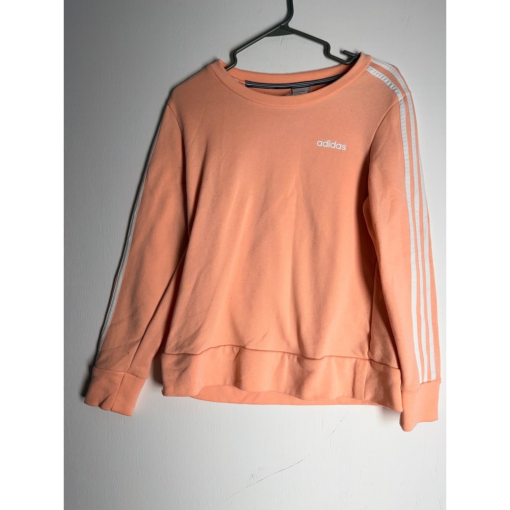 Adidas Climalite Sweatshirt Womens Small Peach Coral 3 Stripe Pullover Crewneck